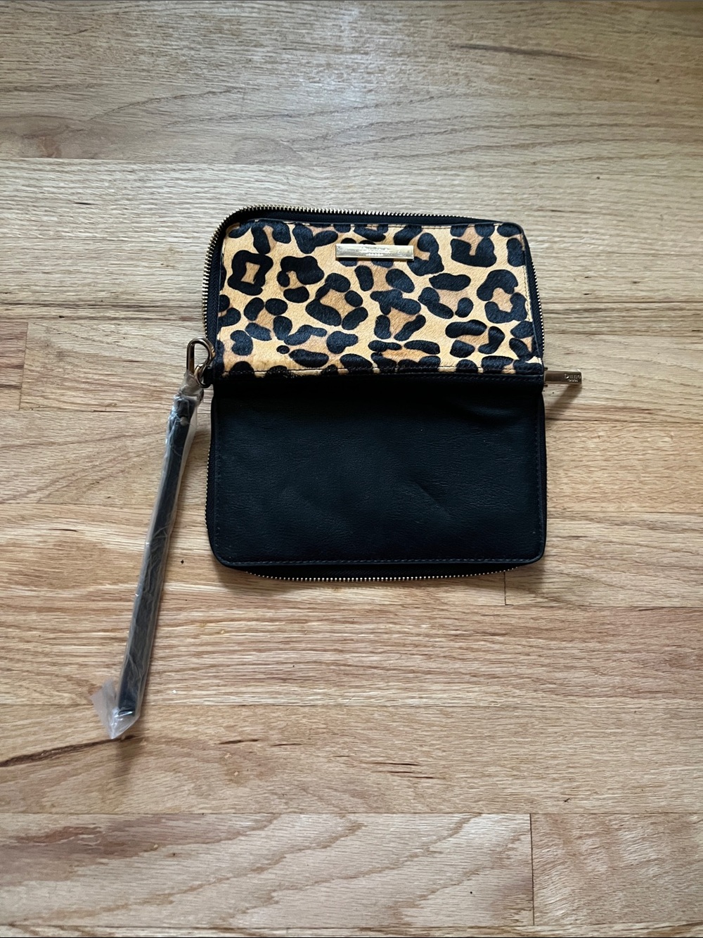 Dune London Leopard Print and Black Wristlet Clutch